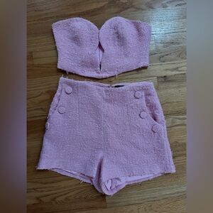Bardot Pink High Waist Shorts & Bustier Top